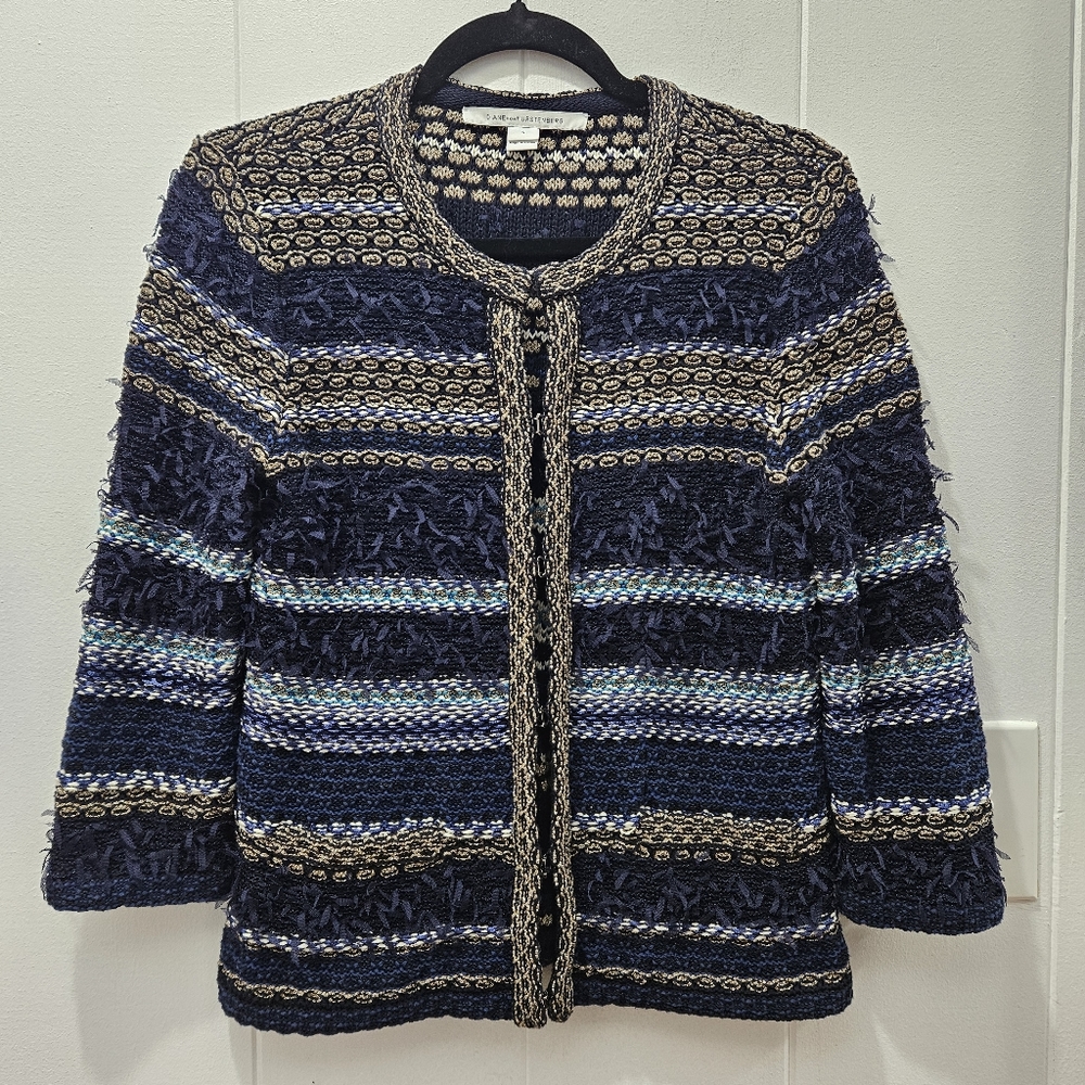 DVF Diane Von Furstenberg Kiera Blue Wearable Art Knitted Jacket Women's Small